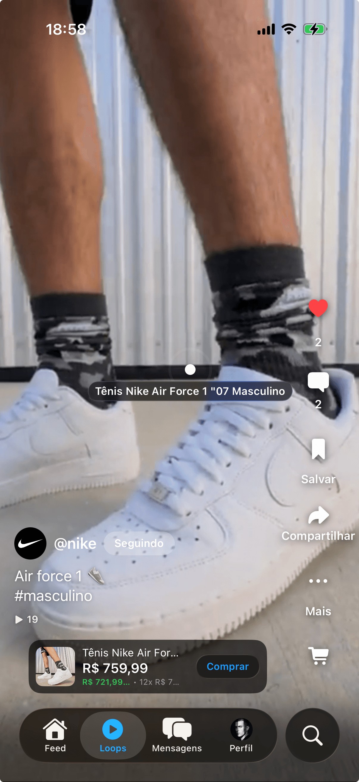 Loop Player com produto comprável